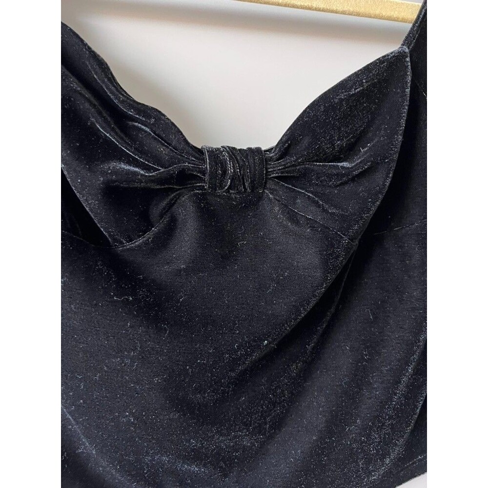 Sincerely Jules Shirt Womens XL Black Velvet Off Shoulder Puff Sleeve Crop Top - Picture 9 of 9